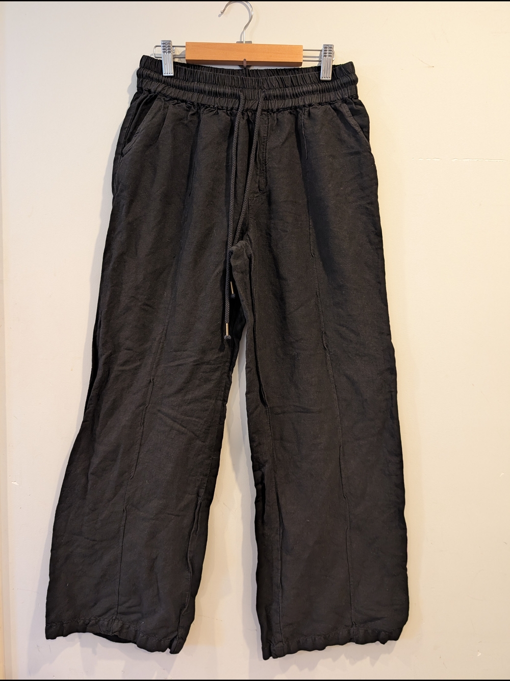 YFB Women's Black Relaxed Drawstring Wide Leg Pants Lounge Pull On Easy Sz S